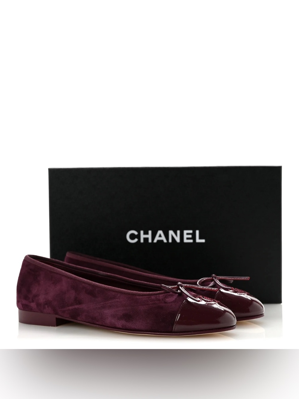 CHANEL burgundy Suede Ballet Flats